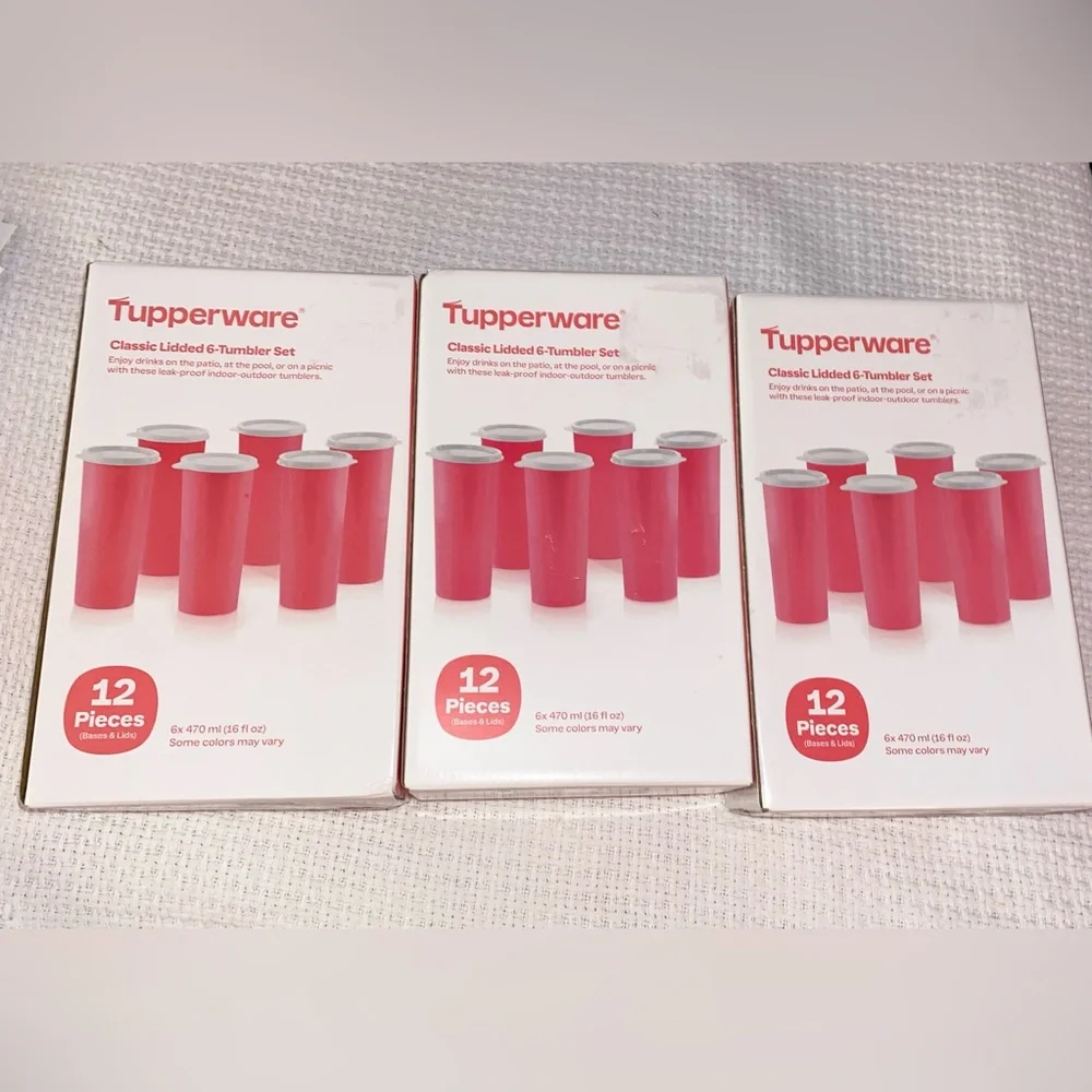 NIB NEW Tupperware Pink Lidded 16 oz 6-Tumbler Cups Set x 3 (3 sets included)